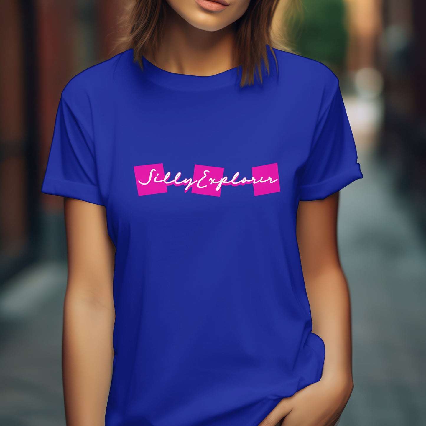 ‘Lovely Hugs’ Women Royal Blue T-Shirt Valentine Special by SillyExplorer 3rd Front View