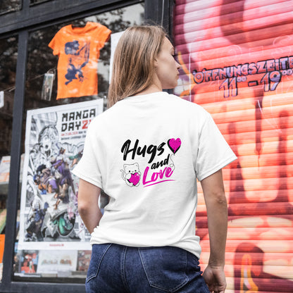 ‘Lovely Hugs’ Women White T-Shirt Valentine Special by SillyExplorer Back View