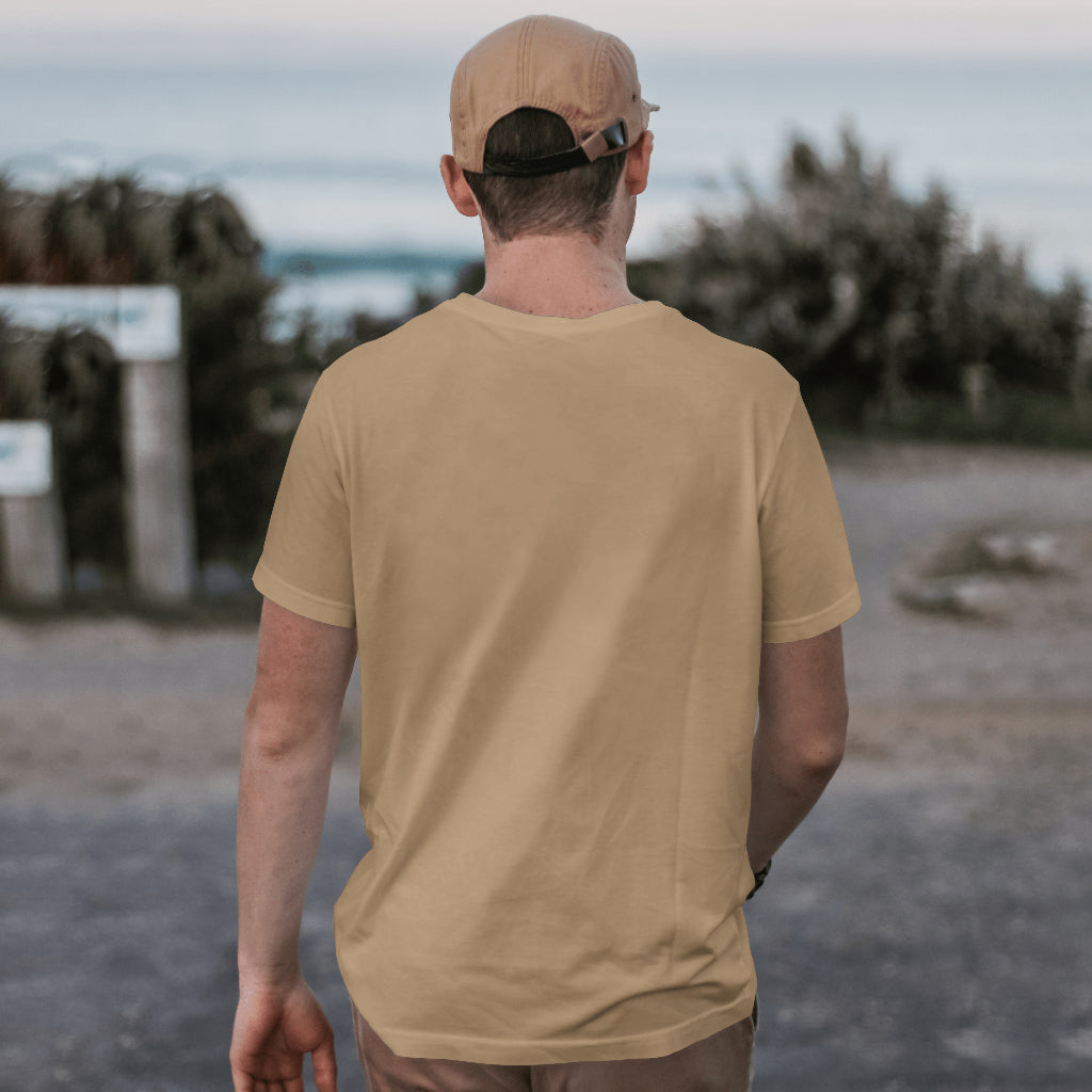 ‘Ride Emotions’ Men Beige T-Shirt by SillyExplorer Back View