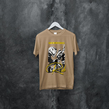 ‘Ride Emotions’ Men Beige T-Shirt by SillyExplorer 2nd Front View