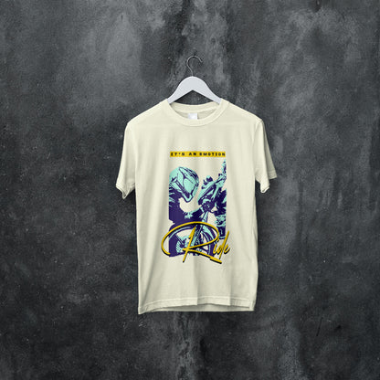 ‘Ride Emotions’ Men Off-White T-Shirt by SillyExplorer 2nd Front View