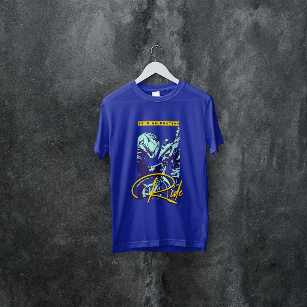 ‘Ride Emotions’ Men Royal Blue T-Shirt by SillyExplorer 2nd Front View