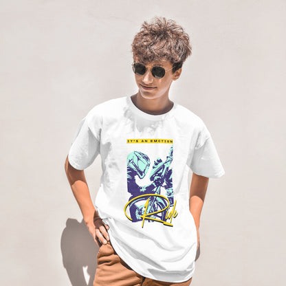 ‘Ride Emotions’ Men White T-Shirt by SillyExplorer Front View