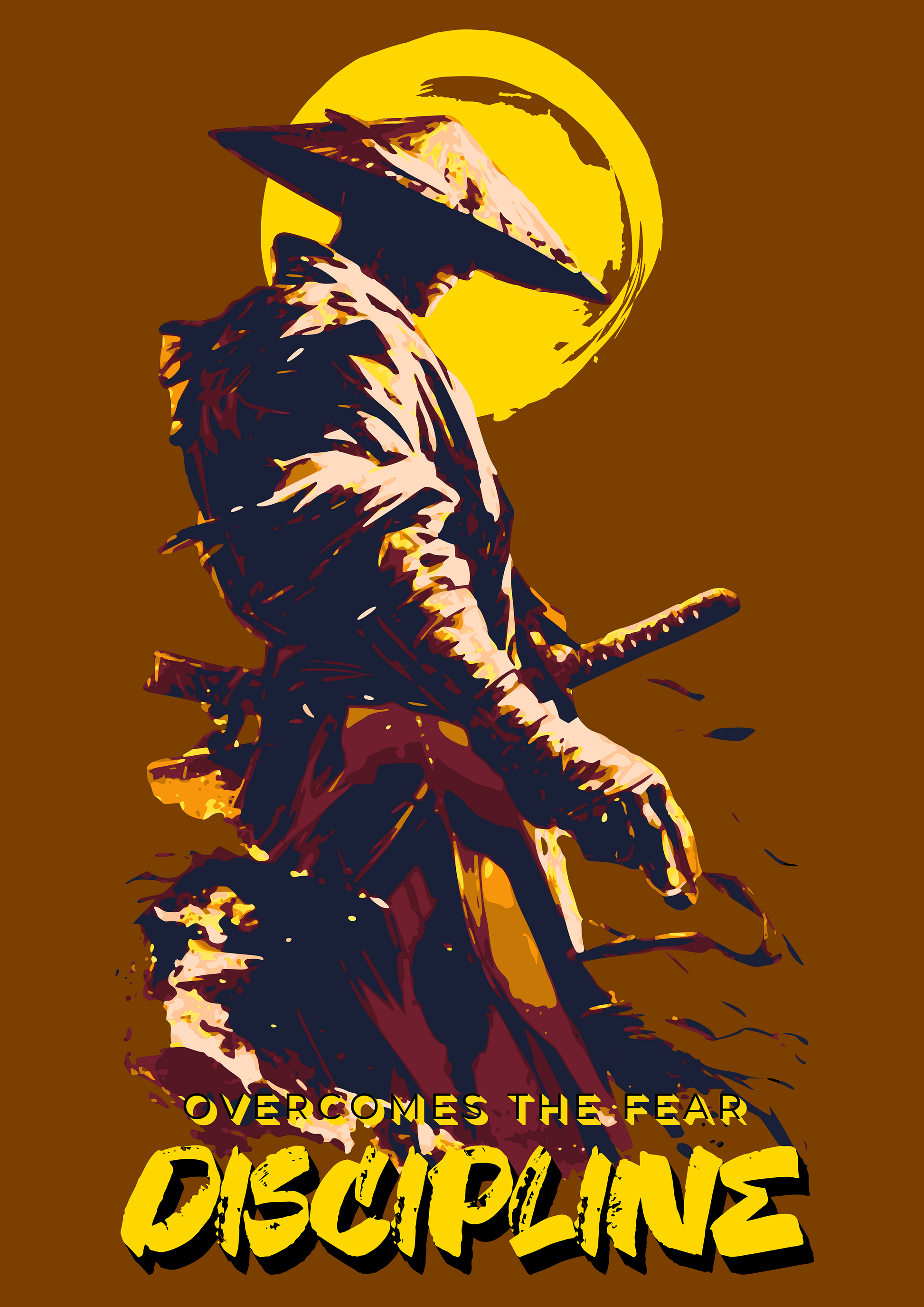 ‘Samurai Discipline’ Men Brown T-Shirt by SillyExplorer Design Closeup