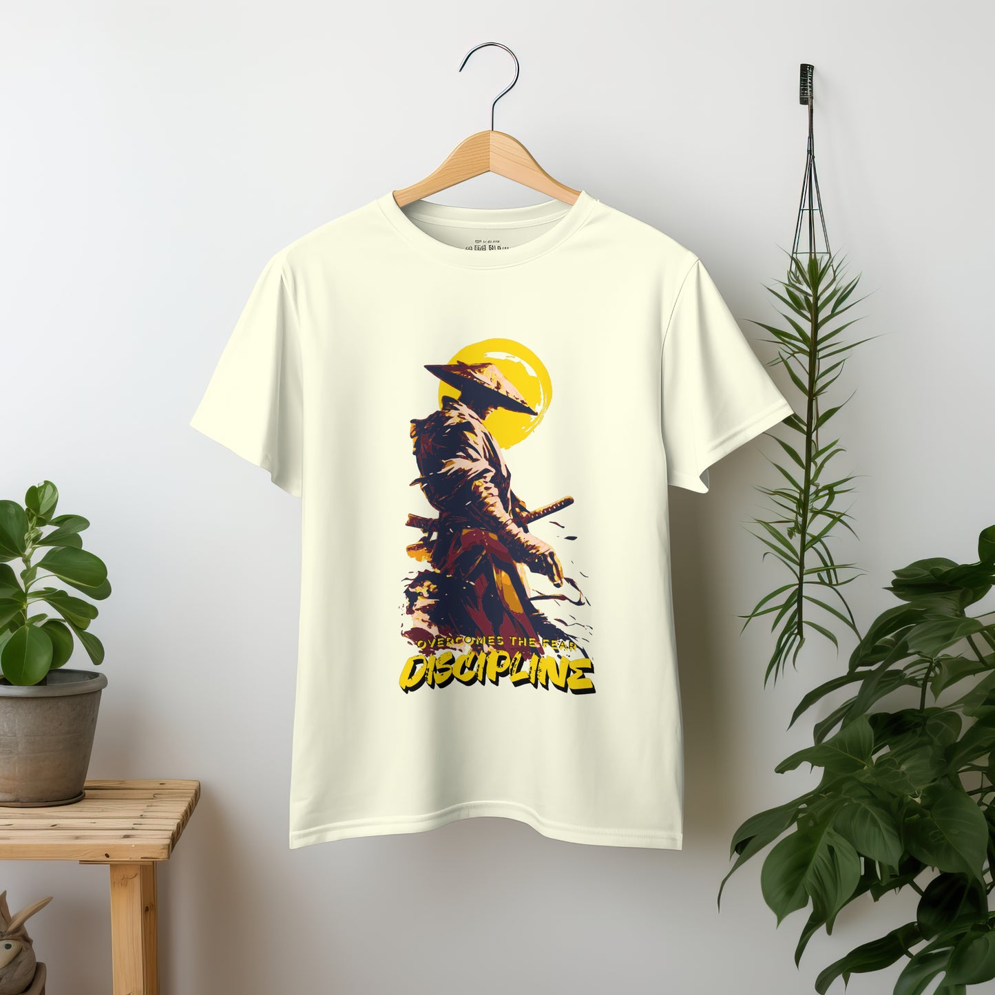 ‘Samurai Discipline’ Men Off-White T-Shirt by SillyExplorer 2nd Front View