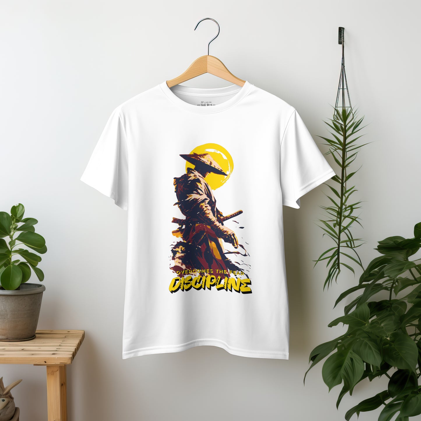 ‘Samurai Discipline’ Men White T-Shirt by SillyExplorer 2nd Front View