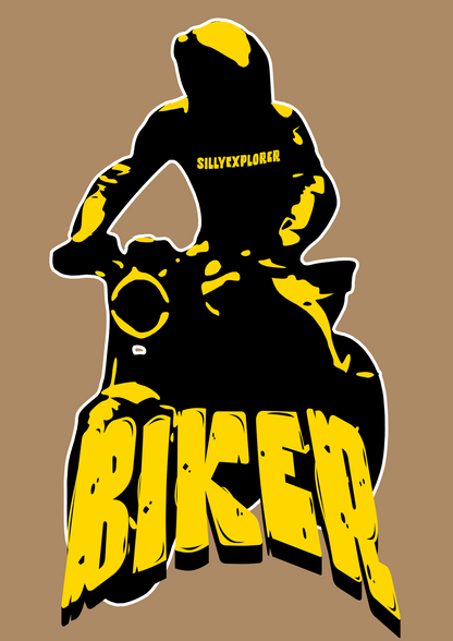 ‘Biker for Life’ Men Beige T-Shirt by SillyExplorer Design Closeup