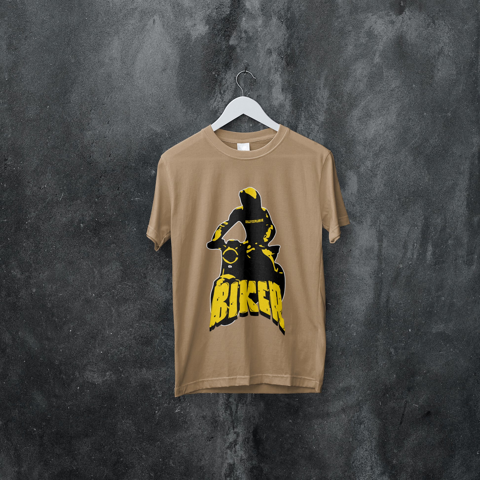 ‘Biker for Life’ Men Beige T-Shirt by SillyExplorer 2nd Front View