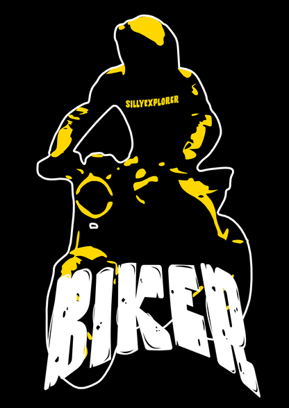 ‘Biker for Life’ Men Black T-Shirt by SillyExplorer Design Closeup