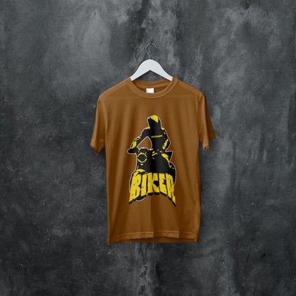 ‘Biker for Life’ Men Brown T-Shirt by SillyExplorer 2nd Front View