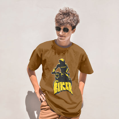 ‘Biker for Life’ Men Brown T-Shirt by SillyExplorer Front View