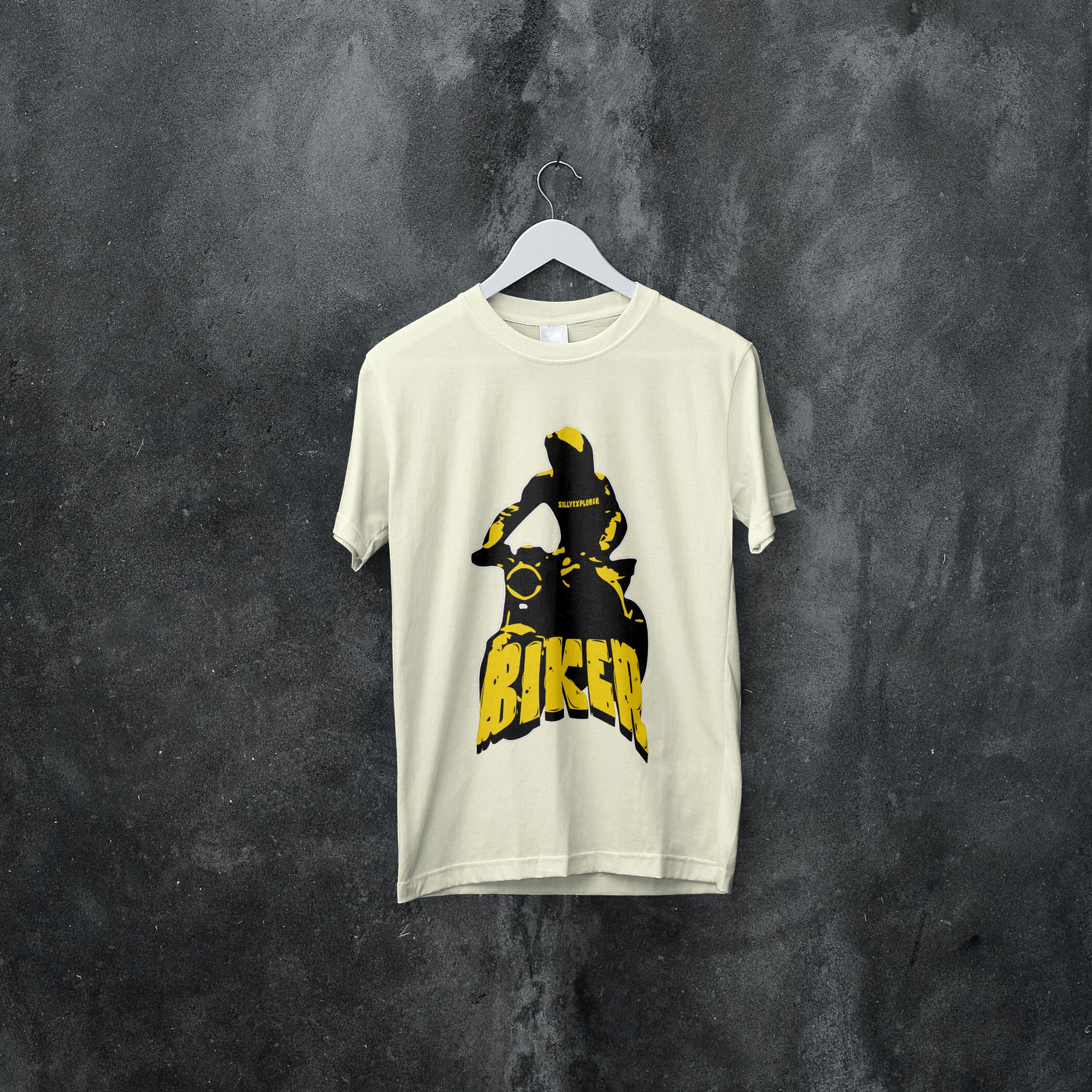 ‘Biker for Life’ Men Off-White T-Shirt by SillyExplorer 2nd Front View