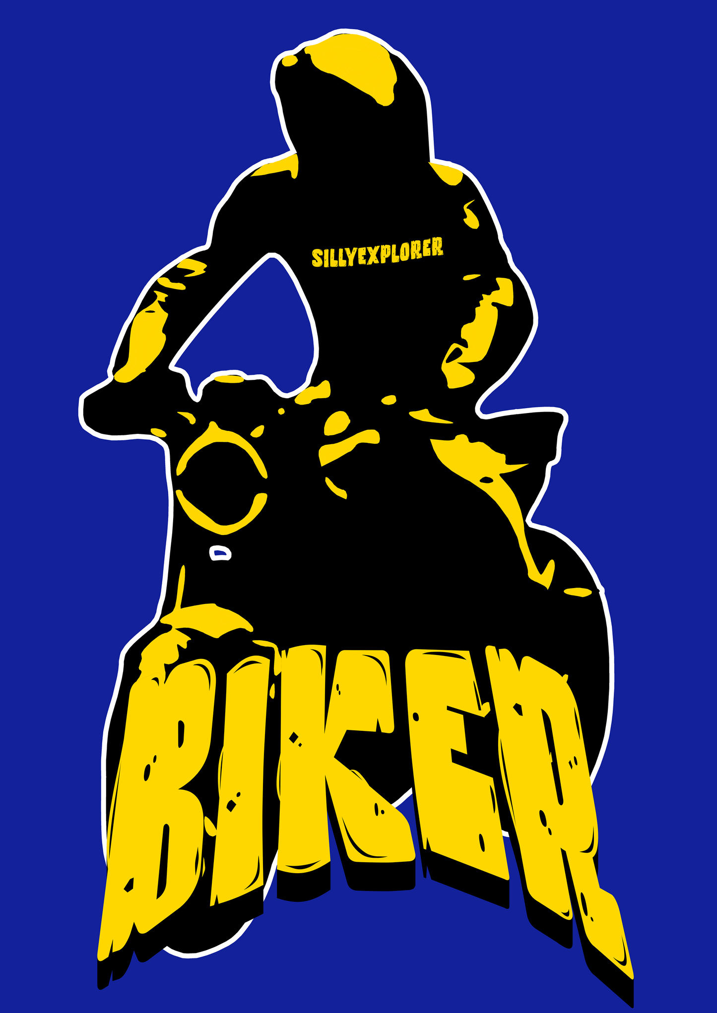 ‘Biker for Life’ Men Royal Blue T-Shirt by SillyExplorer Design Closeup