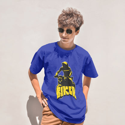 ‘Biker for Life’ Men Royal Blue T-Shirt by SillyExplorer Front View