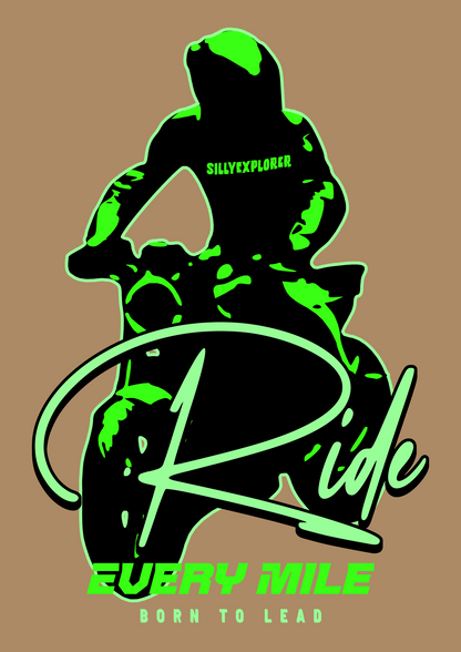 ‘Born Rider’ Men Beige T-Shirt by SillyExplorer Design Closeup