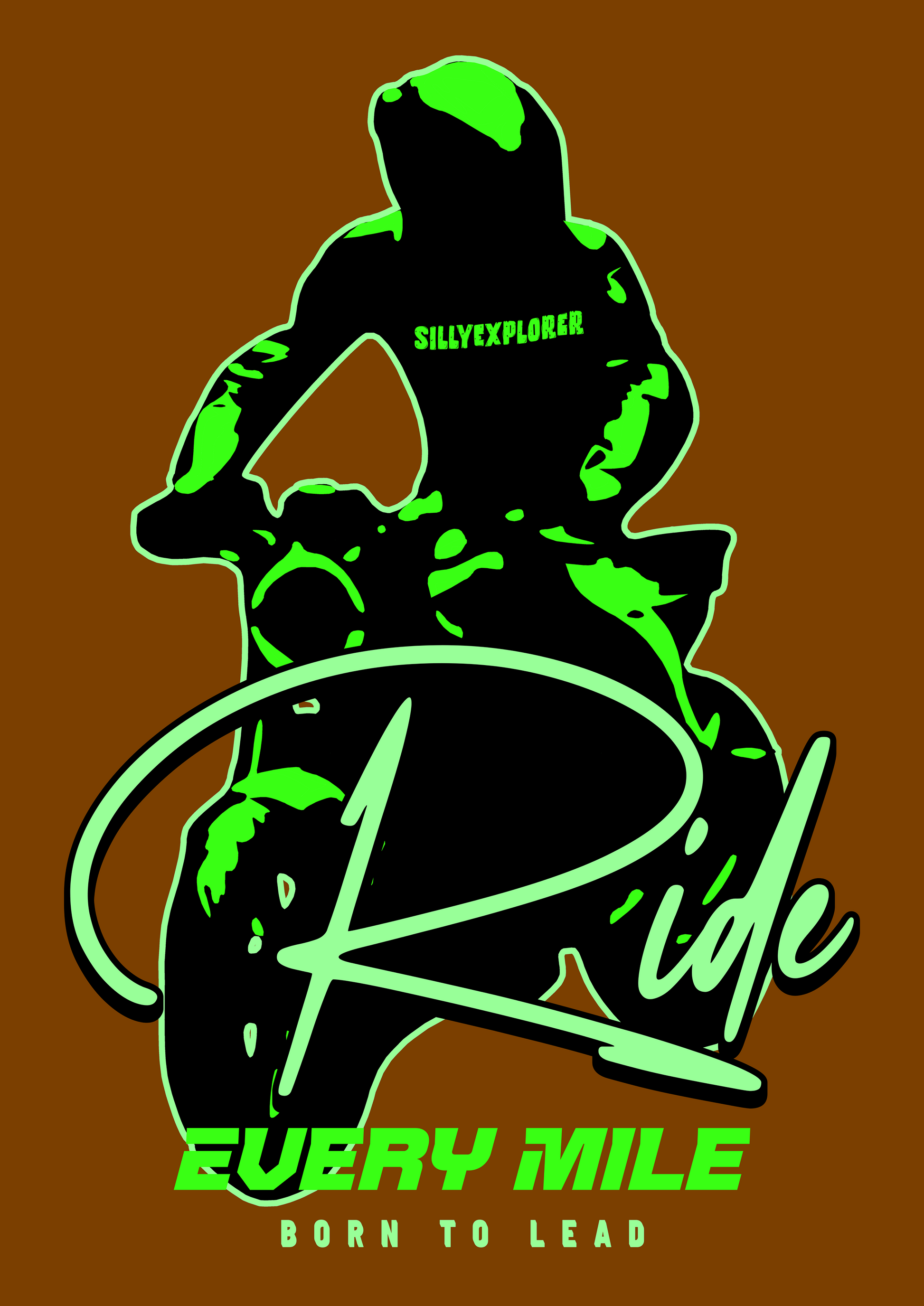 ‘Born Rider’ Men Brown T-Shirt by SillyExplorer Design Closeup