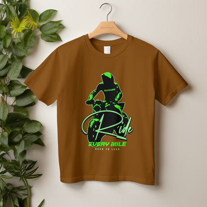 ‘Born Rider’ Men Brown T-Shirt by SillyExplorer 2nd Front View