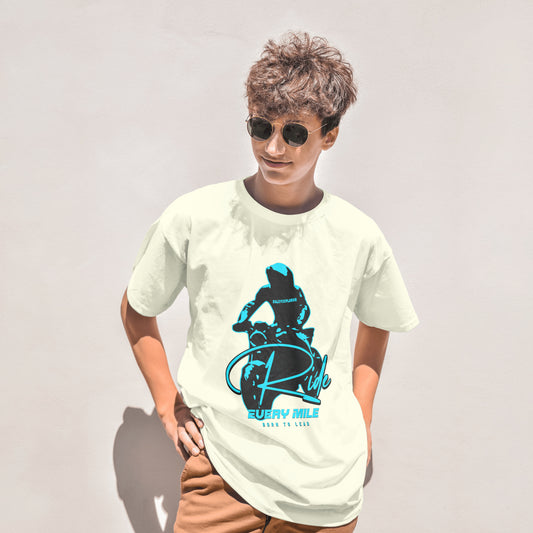 ‘Born Rider’ Men Off-White T-Shirt by SillyExplorer Front View