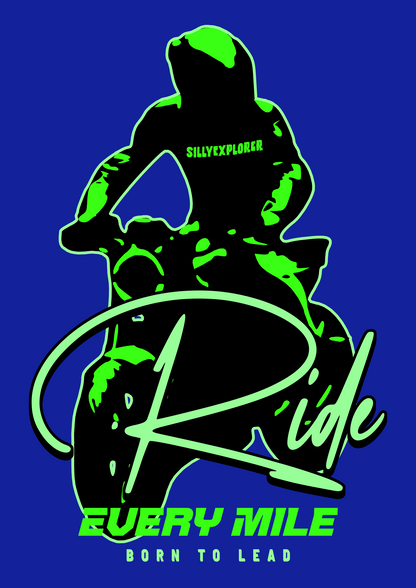 ‘Born Rider’ Men Royal Blue T-Shirt by SillyExplorer Design Closeup