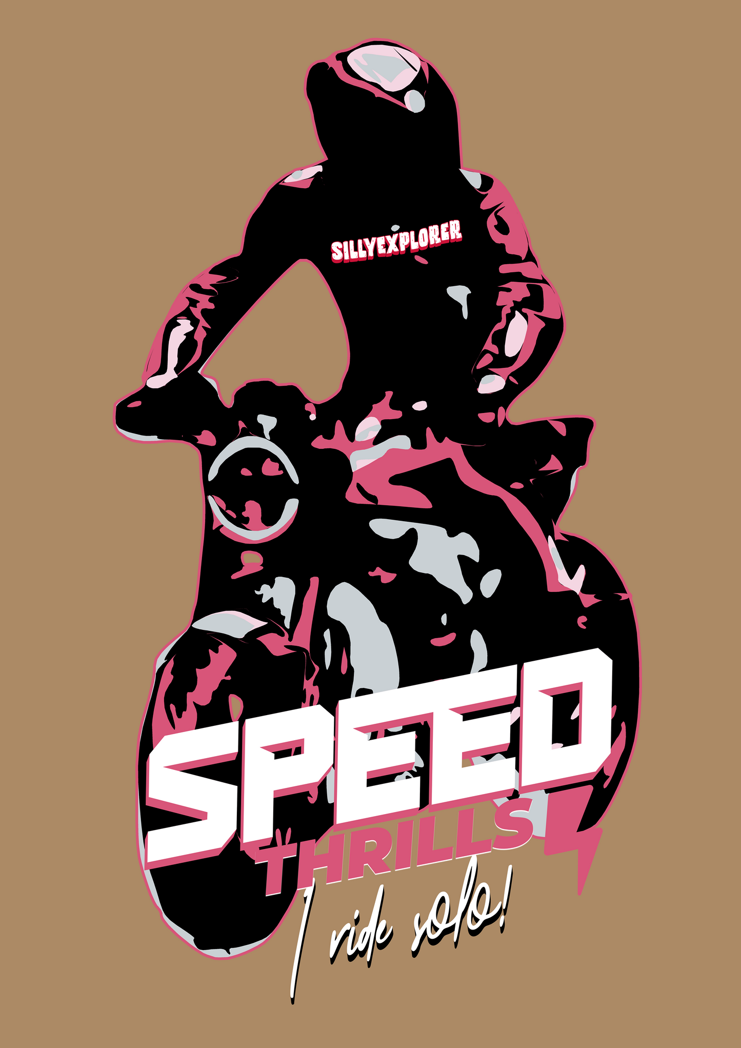 ‘Speed Thrills’ Men Beige T-Shirt by SillyExplorer Design Closeup