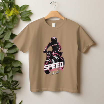 ‘Speed Thrills’ Men Beige T-Shirt by SillyExplorer 2nd Front View