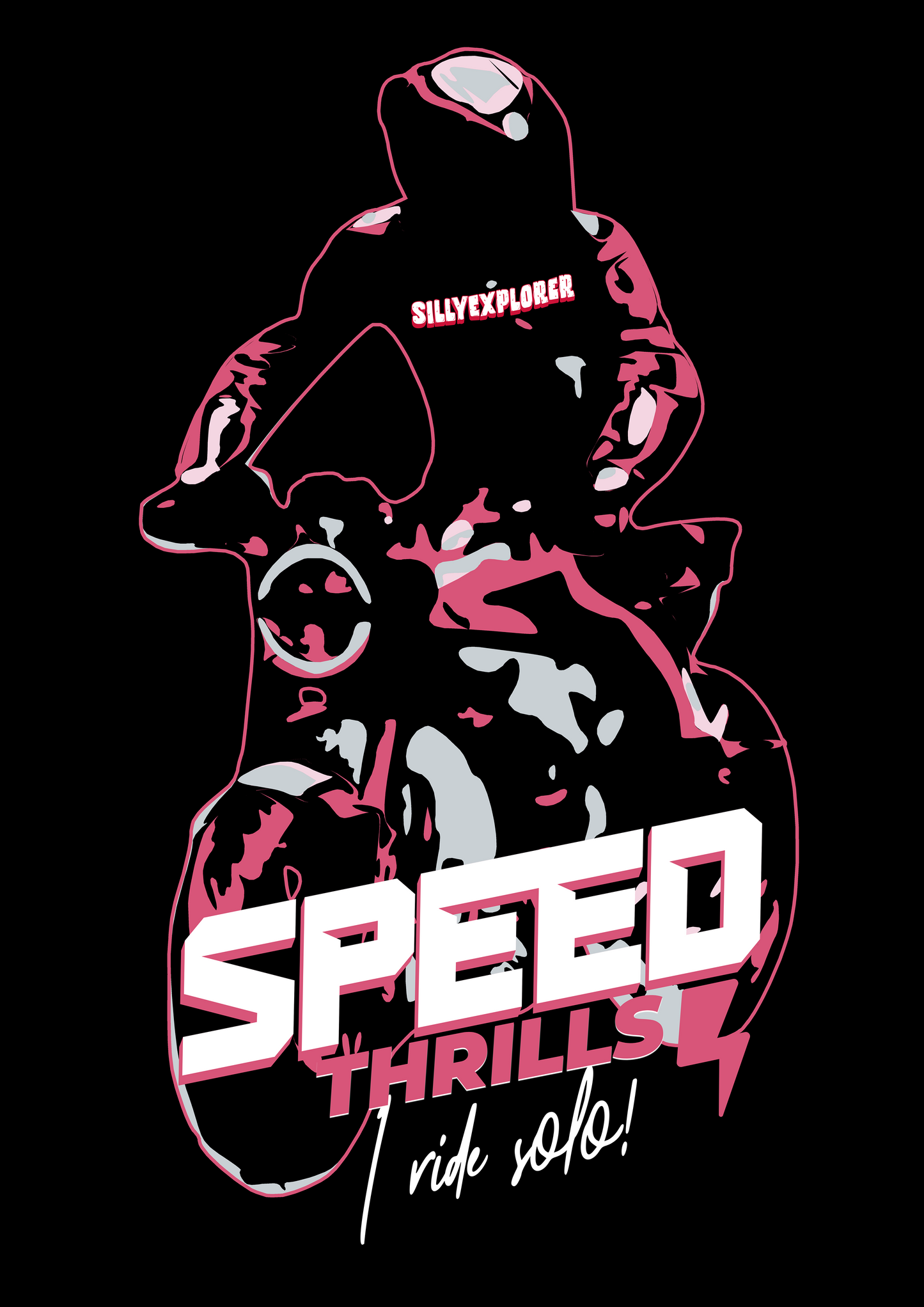 ‘Speed Thrills’ Men Black T-Shirt by SillyExplorer Design Closeup