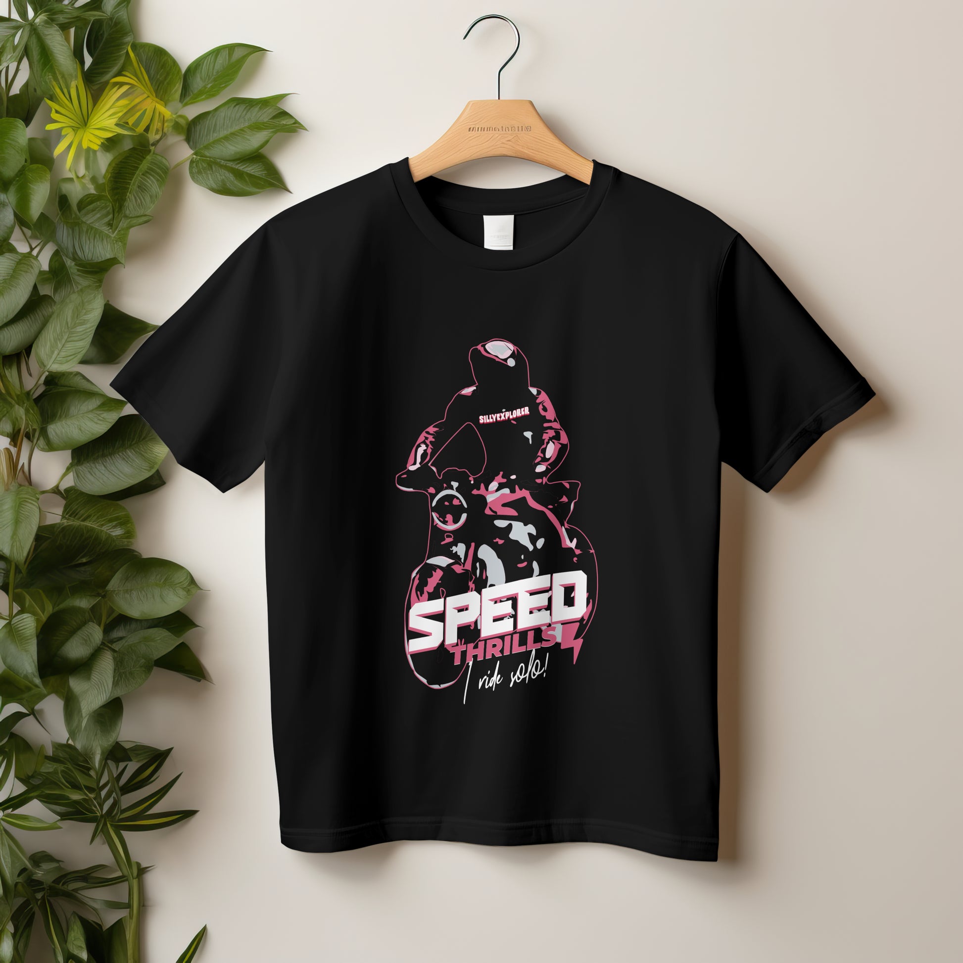 ‘Speed Thrills’ Men Black T-Shirt by SillyExplorer 2nd Front View