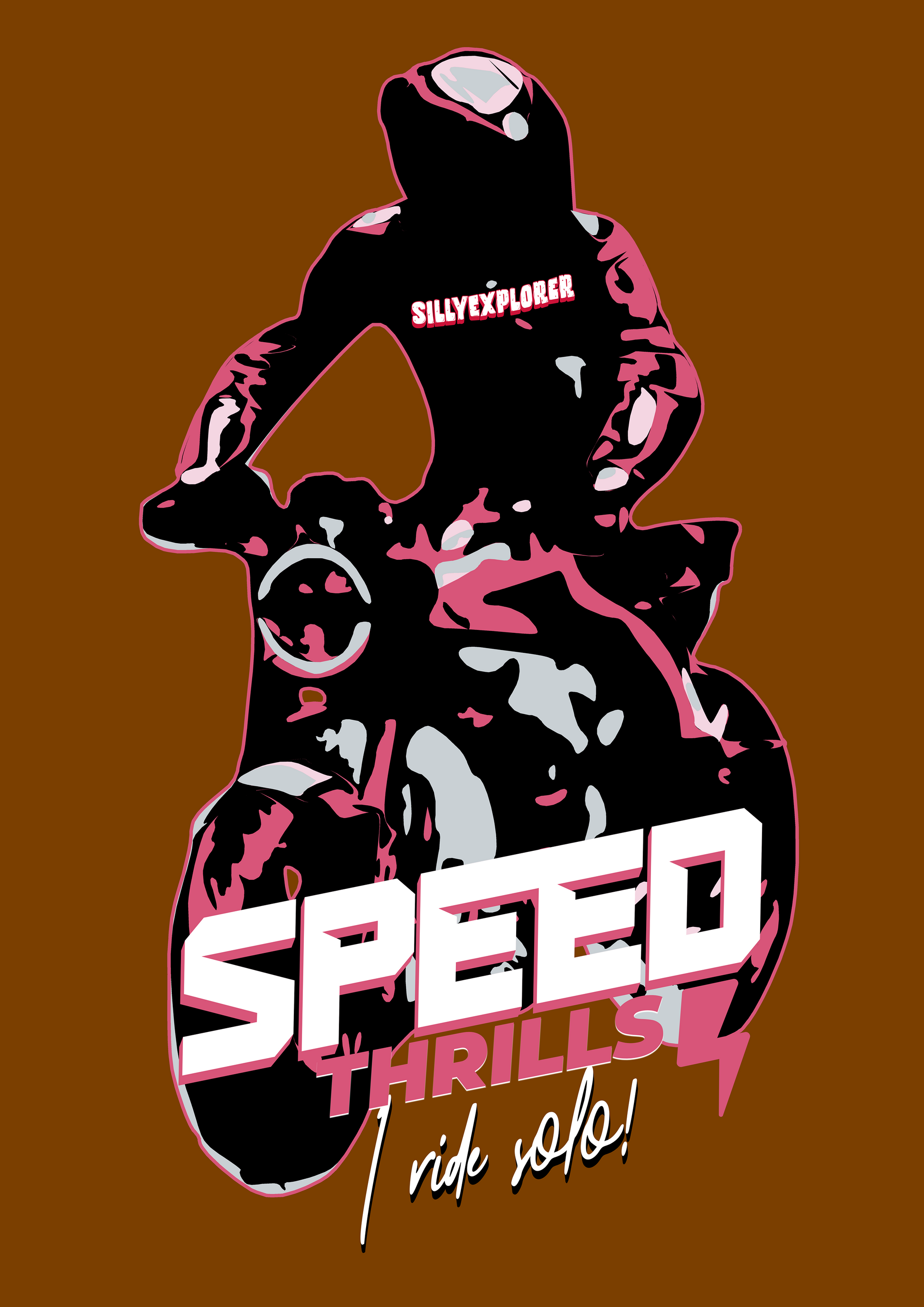 ‘Speed Thrills’ Men Brown T-Shirt by SillyExplorer Design Closeup