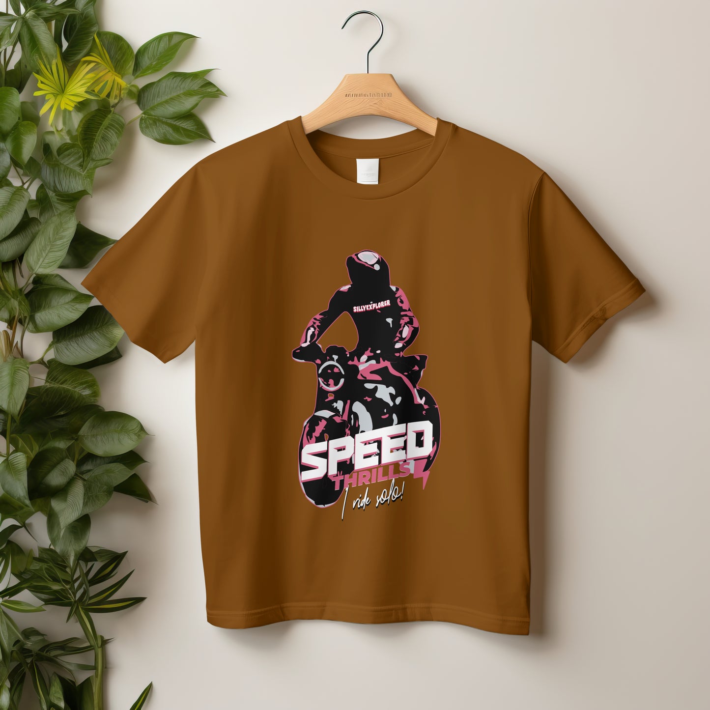 ‘Speed Thrills’ Men Brown T-Shirt by SillyExplorer 2nd Front View