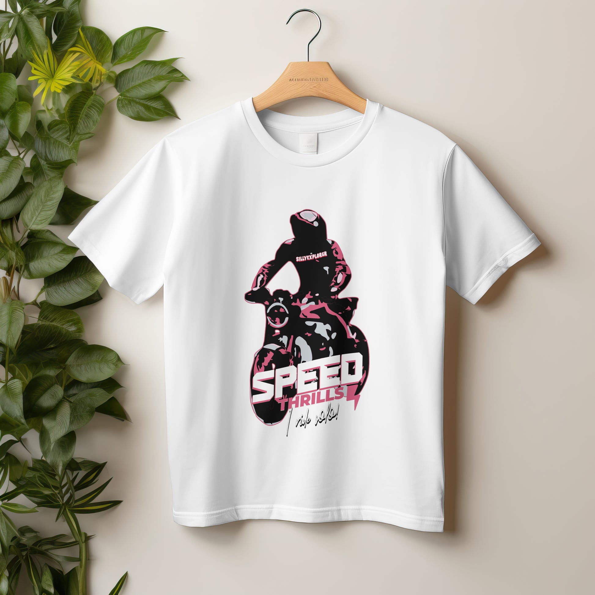 ‘Speed Thrills’ Men White T-Shirt by SillyExplorer 2nd Front View