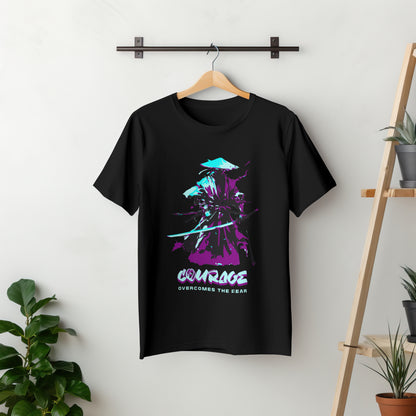 ‘Samurai Courage’ Men Black T-Shirt by SillyExplorer 2nd Front View