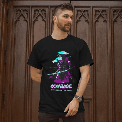 ‘Samurai Courage’ Men Black T-Shirt by SillyExplorer Front View