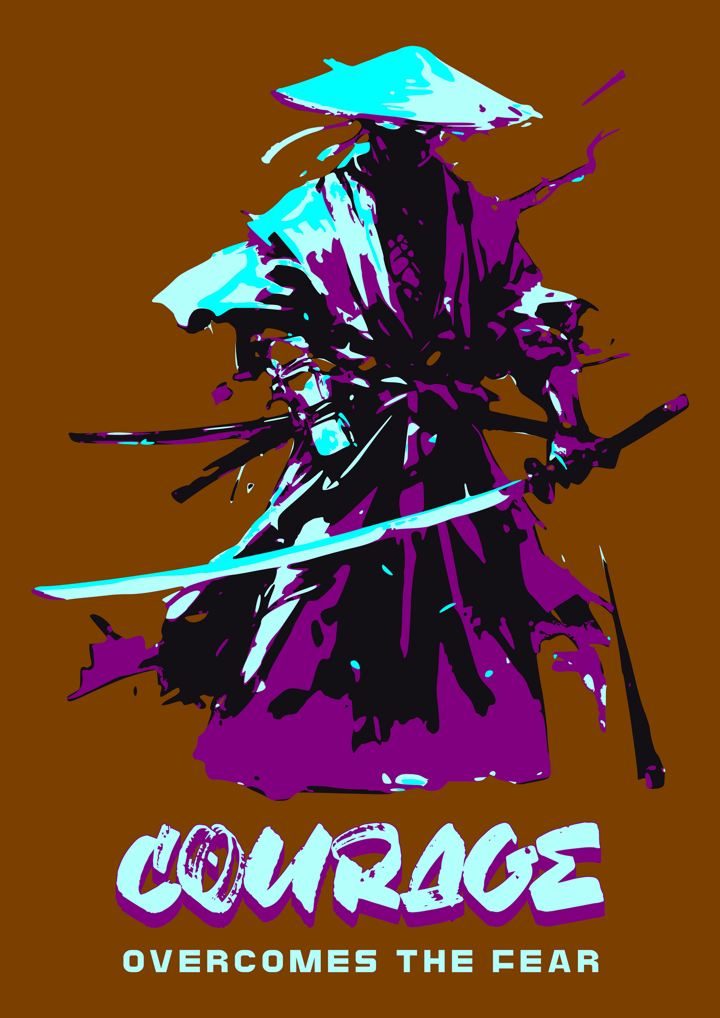 ‘Samurai Courage’ Men Brown T-Shirt by SillyExplorer Design Closeup