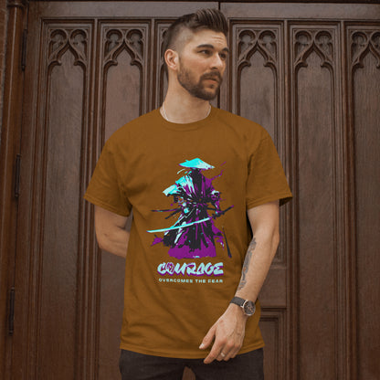 ‘Samurai Courage’ Men Brown T-Shirt by SillyExplorer Front View