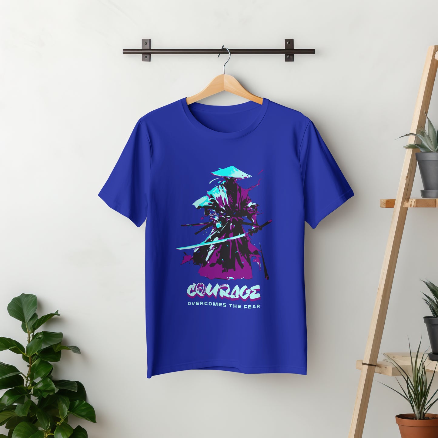 ‘Samurai Courage’ Men Royal Blue T-Shirt by SillyExplorer 2nd Front View