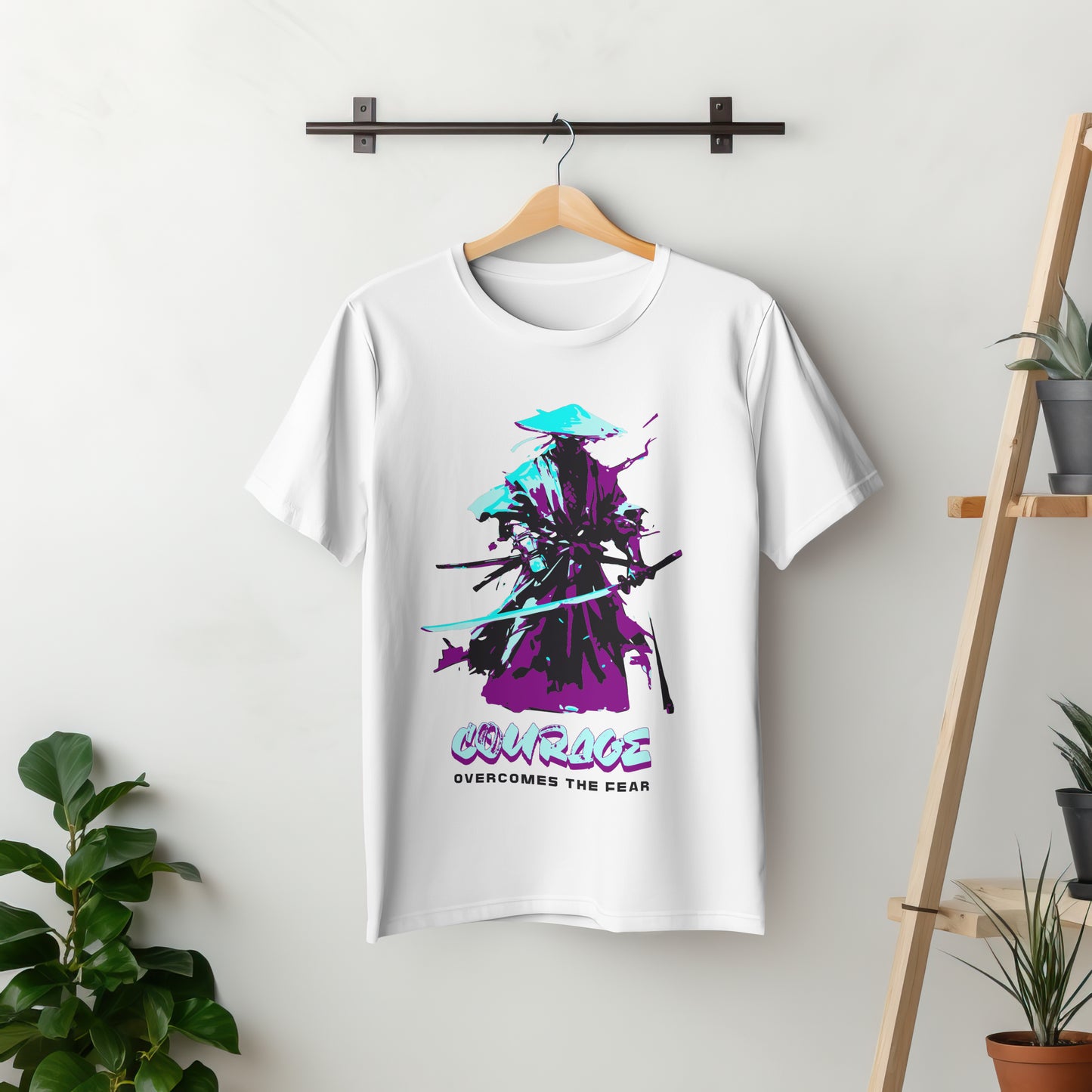 ‘Samurai Courage’ Men White T-Shirt by SillyExplorer 2nd Front View