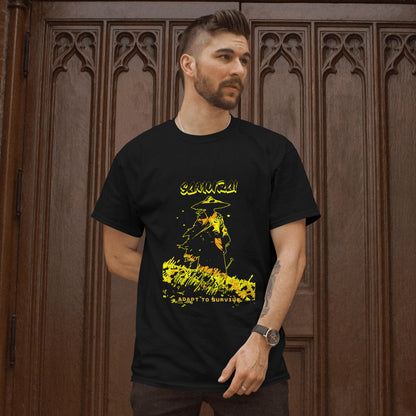 ‘Samurai Survival’ Men Black T-Shirt by SillyExplorer Front View