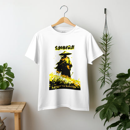 ‘Samurai Survival’ Men White T-Shirt by SillyExplorer 2nd Front View