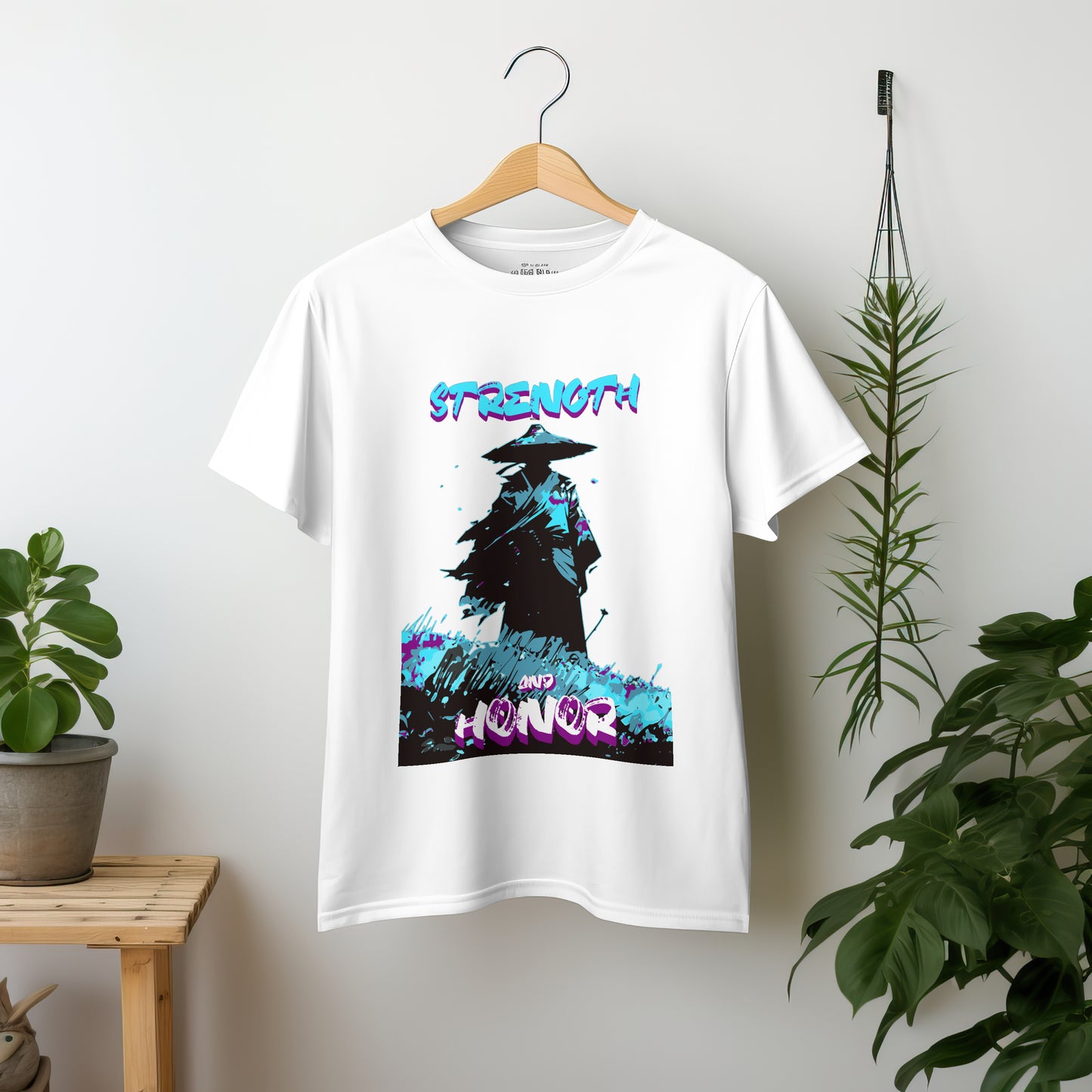 ‘Samurai Strength’ Men White T-Shirt by SillyExplorer 2nd Front View